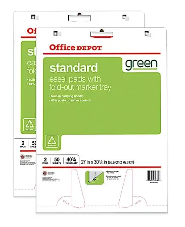 Office Depot® Brand Bleed Resistant Easel Pads, 27″ x 32″, 50 Sheets, 40% Recycled, White, Pack of 2