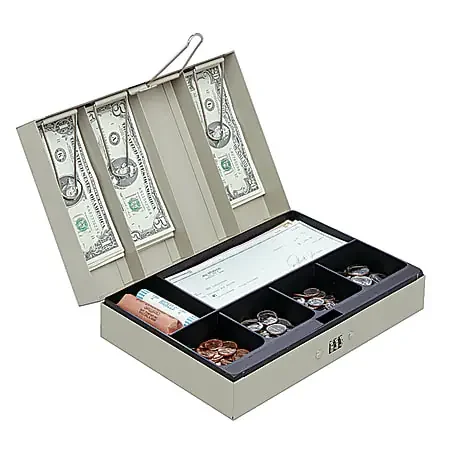 Office Depot® Brand Cash Box, 3 1/8″H x 11 3/8″W x 7 5/8″D, Sand