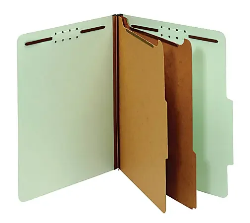 Office Depot® Brand Pressboard Classification Folders With Fasteners, Letter Size (8-1/2″ x 11″), 2-1/2″ Expansion, Green, Box Of 10