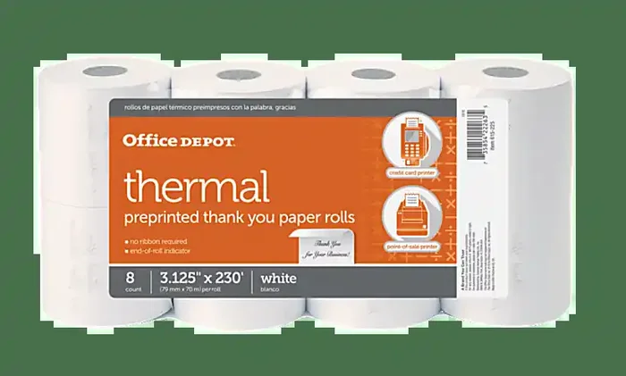 Office Depot® Brand Thermal Preprinted “Thank You” Paper Rolls, 3-1/8″ x 230‘, White, Pack Of 8