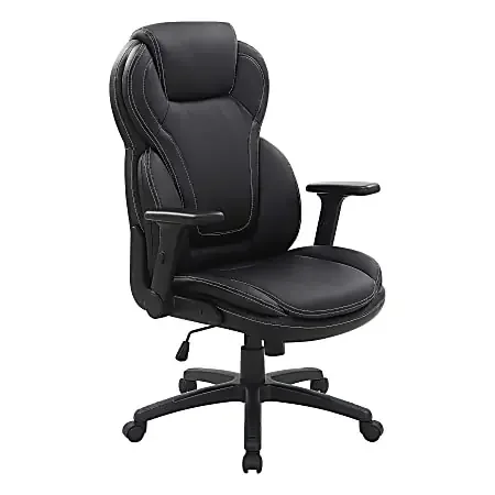 Office Star™ Ergonomic Leather High-Back Executive Office Chair, Flip, Black