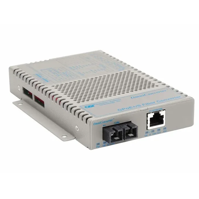OmniConverter 10/100/1000 PoE+ Gigabit Ethernet Fiber Media Converter Switch RJ45 SC Single-Mode 12km Wide Temp 9423-1-11W
