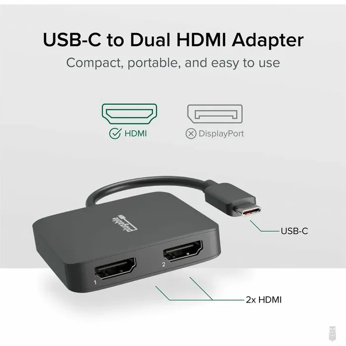 Plugable USB C to HDMI Adapter for Dual Monitors – 4K 60Hz USB C Hub for Windows and