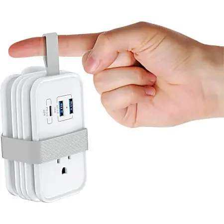 Portable Travel Power Strip with 3 Outlets, 2 USB Ports, 1 USB C Port Flat Plug Travel Extension Cord with Multiple Outlets White