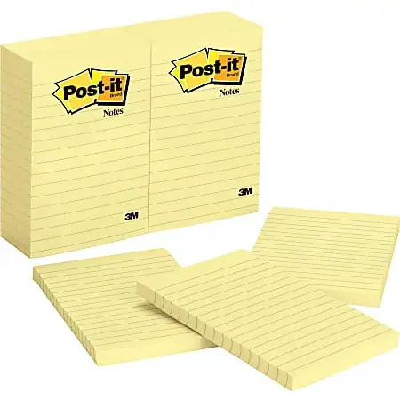 Post it® Notes, 1200 Total Notes, Pack Of 12 Pads, 4″ x 6″, Canary Yellow, Lined, 100 Notes Per Pad