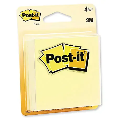 Post-it® Notes Original Notepads – 200 – 3″x3″ – Square – 50 Sheets per Pad – Unruled – Canary Yellow – Paper – Self-adhesive, Repositionable – 4/Pack