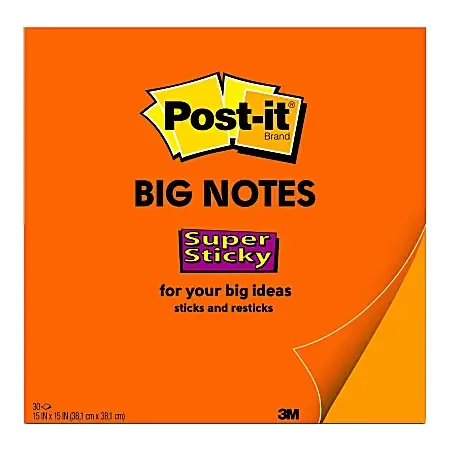 Post-it® Notes Super Sticky Big Notes, 15″ x 15″, Neon Orange
