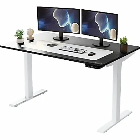 Rise Up Electric Standing Desk 48×30″ Black Bamboo Desktop Dual Motors Adjustable White Frame (26-51.6″) with memory – RUWBK48