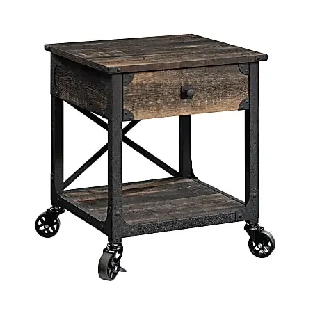 Sauder® Steel River Mobile Side Table, 23″H x 22-1/2″W x 21-11/16″D, Carbon Oak
