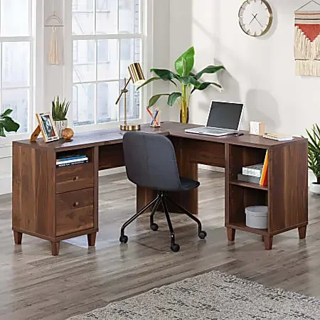 Sauder® Willow Place 65″W Mid-Century L-Shaped Computer Desk, Grand Walnut®