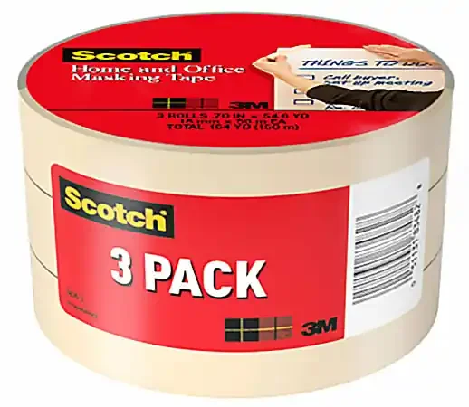 Scotch® Home and Office Masking Tape, 3 Tape Rolls, 3/4 in x 60 yd, 3″ Core, Tan