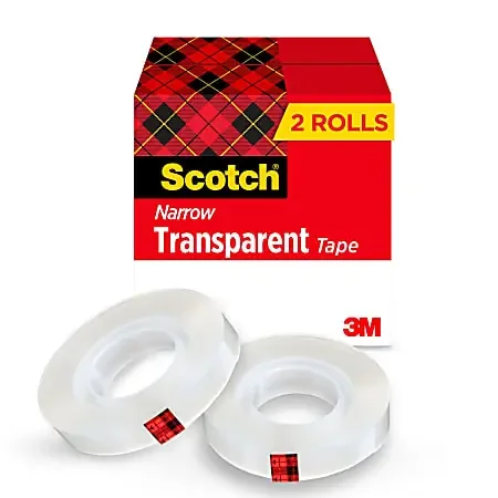 Scotch® Transparent Tape, 2 Tape Rolls, 1/2 in x 1296 in, Home Office Supplies and School Supplies for College and Classrooms