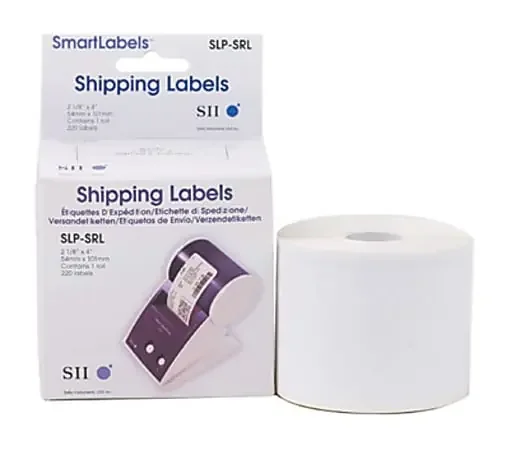 Seiko SmartLabel SLP-SRL Shipping Direct Thermal Labels, SKPSLPSRL, Rectangle, 2 1/8″W x 4″L, White, Roll Of 220 Labels