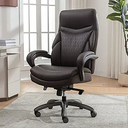 Shaquille O‘Neal™ Maximos Big & Tall Ergonomic Vegan Leather High-Back Executive Office Chair, Dark Brown/Silver, BIFMA Compliant