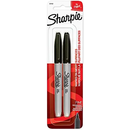Sharpie® Permanent Fine-Point Markers, Black, Pack Of 2 Markers