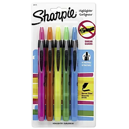 Sharpie® Retractable Highlighters, Assorted Colors, Pack Of 5