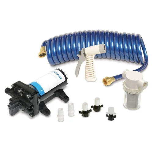 SHURFLO PRO WASHDOWN KIT II Ultimate – 12 VDC – 5.0 GPM – Includes Pump, Fittings, Nozzle, Strainer, 25′ Hose [4358-153-E09]