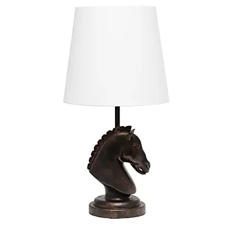 Simple Designs Decorative Chess Horse Table Lamp, 17-1/4″H, White/Dark Bronze