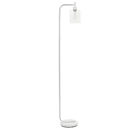 Simple Designs Modern Iron Floor Lamp, 67”H, White Base/Clear Shade