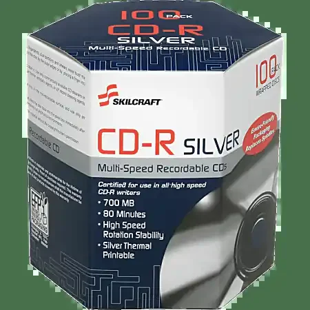 SKILCRAFT® 52X CD-R Thermal Printable Media, 700 MB, 80 Minutes, Pack Of 100
