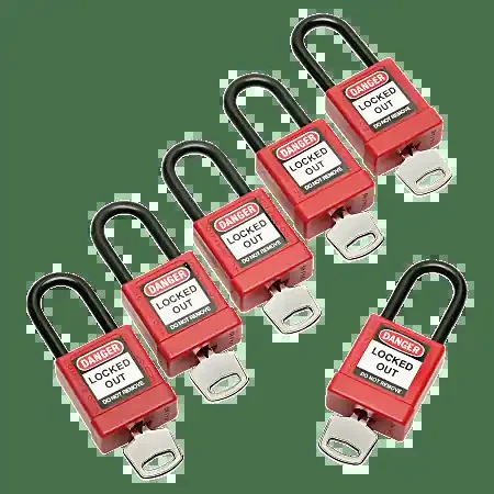 SKILCRAFT® Keyed-Alike Plastic Lockout Padlock, 1 7/8″ x 1 3/8″, Red, Pack Of 6