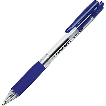 SKILCRAFT SLV-Performer Retractable Ballpoint Pen – Medium Pen Point – 1 mm Pen Point Size – Retractable – Blue – Clear Plastic Barrel – 1 / Dozen
