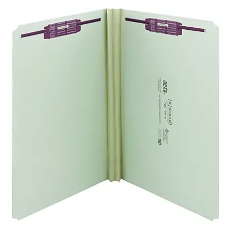 Smead® Pressboard Fastener Folders With SafeSHIELD® Coated Fasteners, 2″ Expansion, Legal Size, Gray/Green, Box Of 25