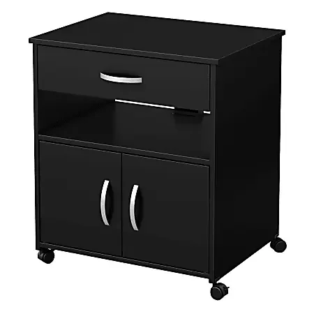 South Shore Axess 19″D Vertical 1-Drawer Microwave Cart On Wheels, Pure Black