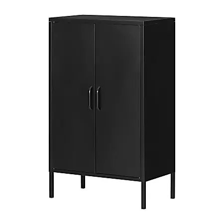 South Shore Crea 26”W Metal 2-Door Accent Cabinet, Black