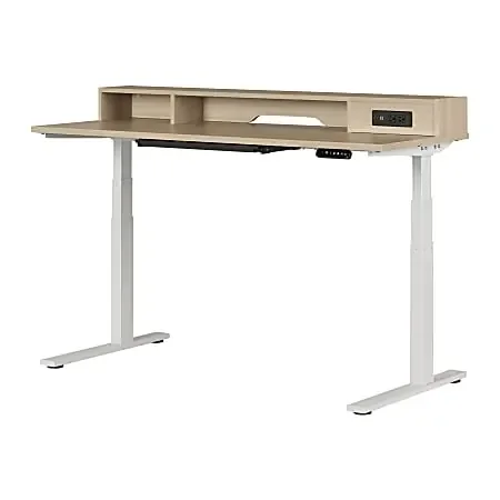 South Shore Majyta 60″W Adjustable-Height Standing Desk, Soft Elm/White