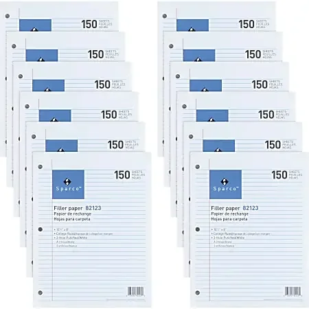 Sparco 3HP Notebook Filler Paper – 1800 Sheets – College Ruled – 16 lb Basis Weight – 8″ x 10 1/2″ – White Paper – 1800 / Bundle