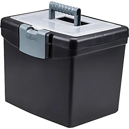 Storex Medium-Duty Portable File Storage Box With XL Lid, Letter Size, 10-15/16″L x 13-5/16″W x 11″H, 100% Recycled, Black
