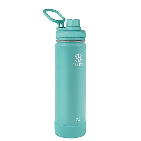 Takeya Actives Vacuum Insulated Stainless Steel Water Bottle With Spout Lid, 22 Oz, Teal