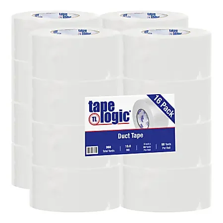 Tape Logic® Color Duct Tape, 3″ Core, 3″ x 180‘, White, Case Of 16