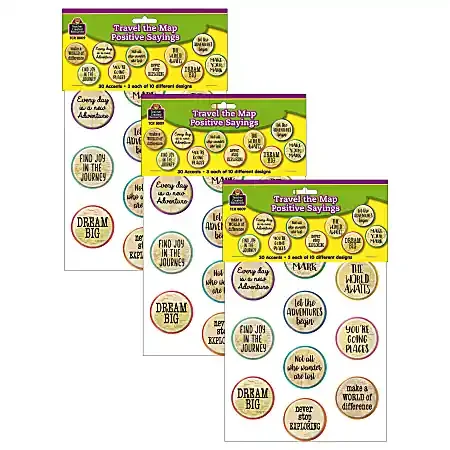 Teacher Created Resources Accents, Travel the Map Positive Saying, 30 Pieces Per Pack, Set Of 3 Packs