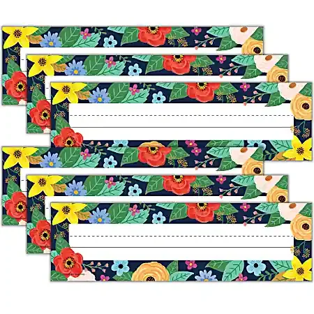 Teacher Created Resources Flat Name Plates, 3-1/2”H x 11-1/2”W x 1/10”D, Wildflowers, 36 Name Plates Per Pack, Set Of 6 Packs