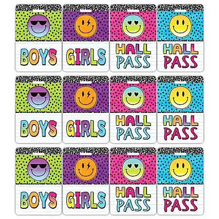 Teacher Created Resources Hall Passes With Lanyards, 16-1/2″, Brights 4Ever, 4 Passes Per Pack, Bundle Of 3 Packs