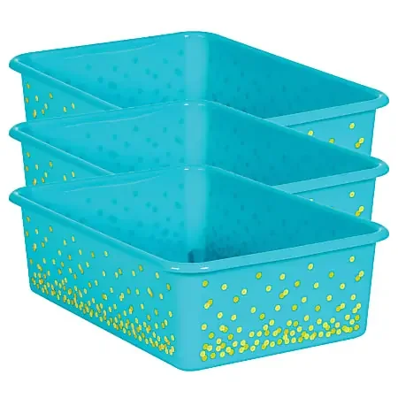 Teacher Created Resources Large Plastic Storage Bins, 11-1/2″ x 5″ x 16-1/4″, Teal Confetti, Pack Of 3 Bins