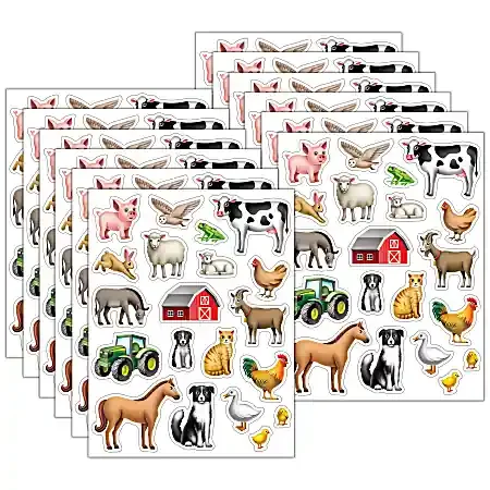 Teacher Created Resources Stickers, 2-1/2” x 1/2″, Farm, 120 Stickers Per Pack, Bundle Of 12 Packs