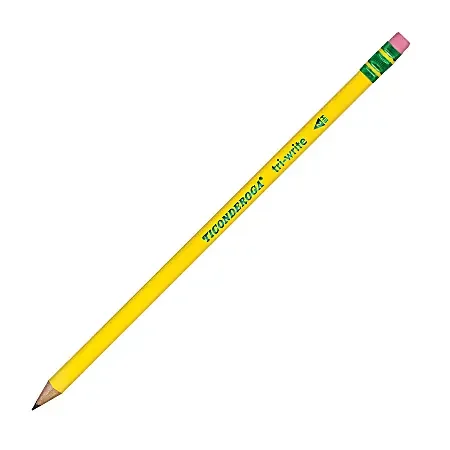 Ticonderoga® Tri-Write Pencils, With Erasers, 2 Lead, Yellow, Pack Of 12
