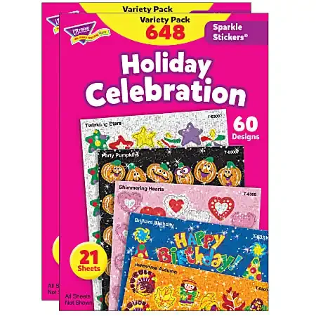 Trend Holiday Celebration Sparkle Stickers, 648 Stickers Per Pack, Set Of 2 Packs