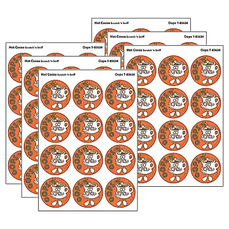 Trend Retro Scratch ‘n Sniff Stinky Stickers, Oops/Hot Cocoa Scent, 24 Stickers Per Pack, Bundle Of 6 Packs