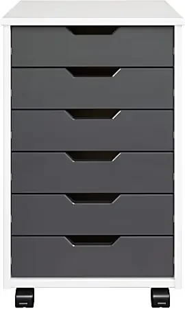 Trendfurn Omnia Wide Roll Cart, 6 Drawers, 25-3/4” x 16-1/8”, White/Gray