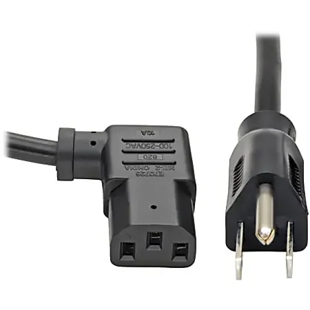 Tripp Lite Computer Power Cord 10A 18AWG 5-15P to Right Angle C13 10‘ 10ft, P00601013RA