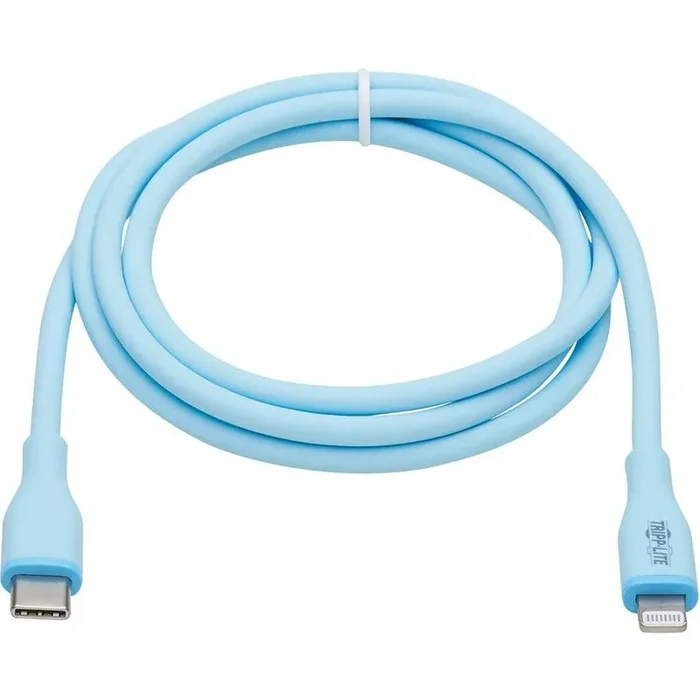 Tripp Lite Safe-IT USB-C to Lightning Sync/Charge Antibacterial Cable, Ultra Flexible, MFi Certified – USB 2.0 (M/M), Light Blue, 3 ft. (0.91 m)