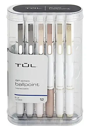 TUL® BP Series Retractable Ballpoint Pens, Medium Point, 1.0 mm, Pearl White Barrel, Blue Ink, Pack Of 12 Pens