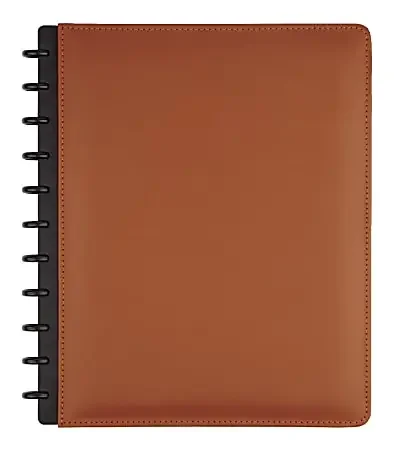 TUL® Discbound Notebook With Leather Cover, Letter Size, Narrow Ruled, 60 Sheets, Brown