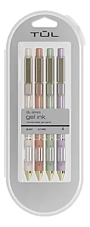 TUL® GL Series Retractable Gel Pens, Medium Point, 0.7 mm, Assorted Barrel Colors With Gold Lines, Black Ink, Pack Of 4 Pens