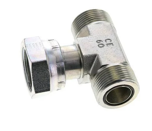 UN 1-7/16”-12 M/F Zinc plated Steel Tee ORFS with union nut 400 Bar – Hydraulic