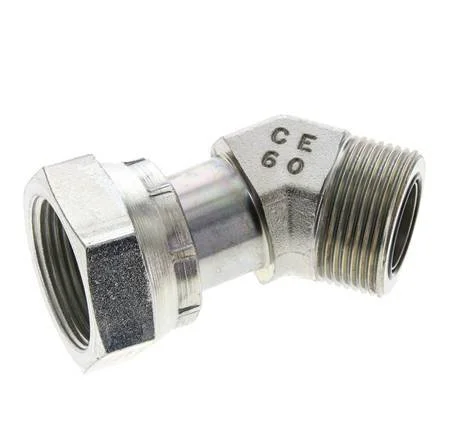 UN 1-7/16”-12 x UN 1-7/16”-12 F/M Zinc plated Steel 45 deg Elbow Fitting ORFS 400 Bar – Hydraulic
